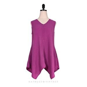Niche Sleeveless Tunic Top S Pink Linen Blend Lagenlook Textured Artsy Pocket